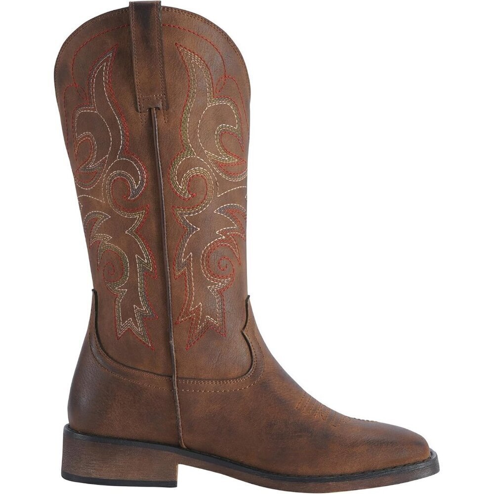 SheSole Western Boots Women Brown Faux Leather Square Toe Wide Mid Calf - Picture 8 of 10